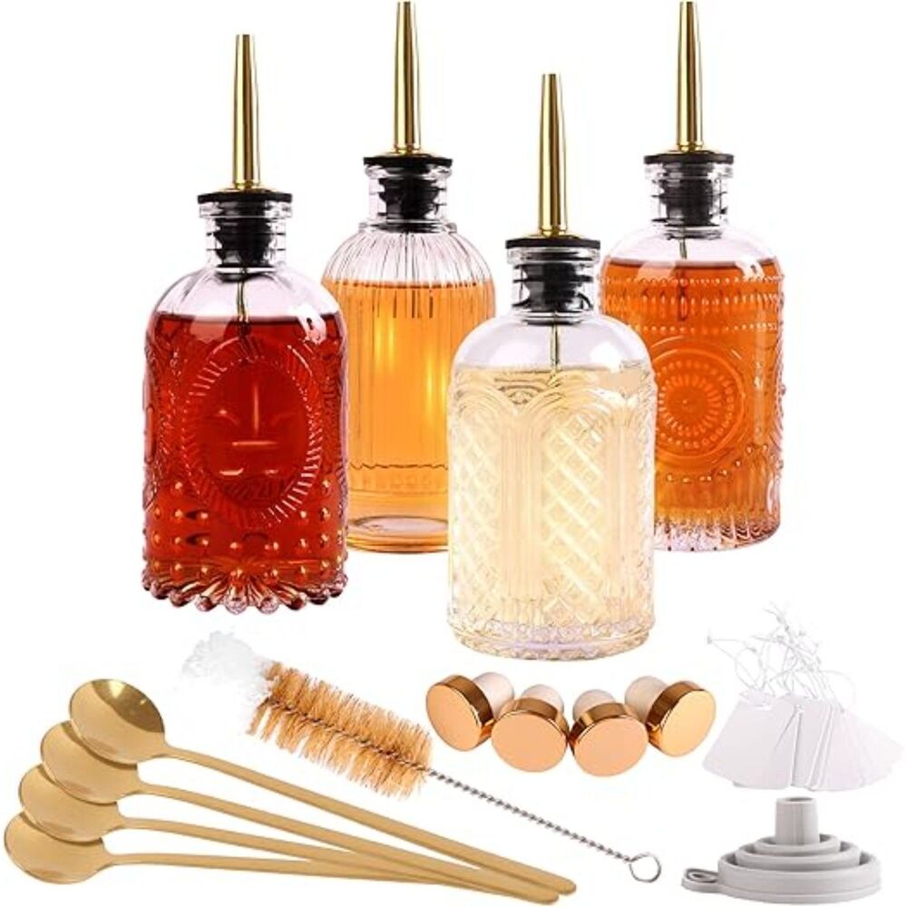 Glass Syrup Dispenser Set - 4 Pack 7oz Bottles 2.5"W x 5"H